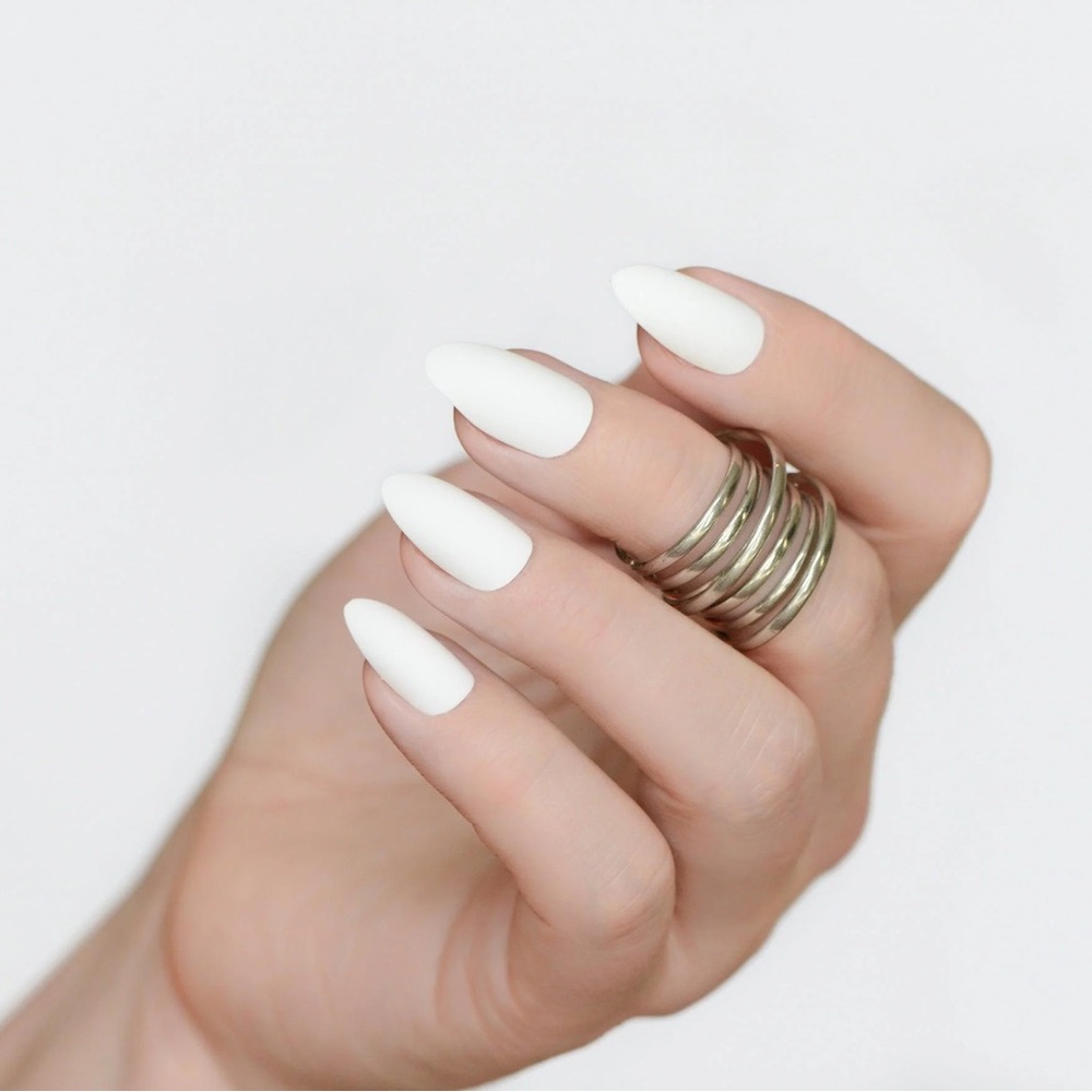 Helios Polished Artificial Fake Faux Stiletto Medium Length Nails in White